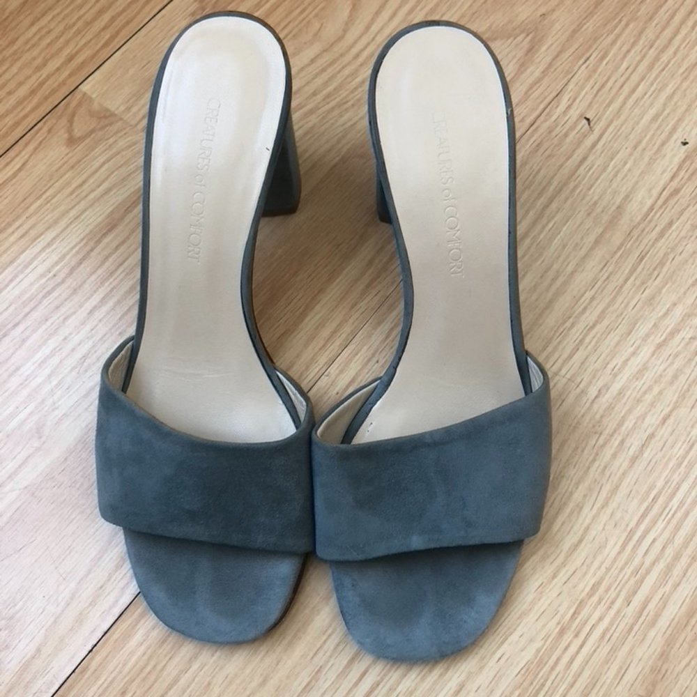Creatures of Comfort Blue Suede Block Heel Mules